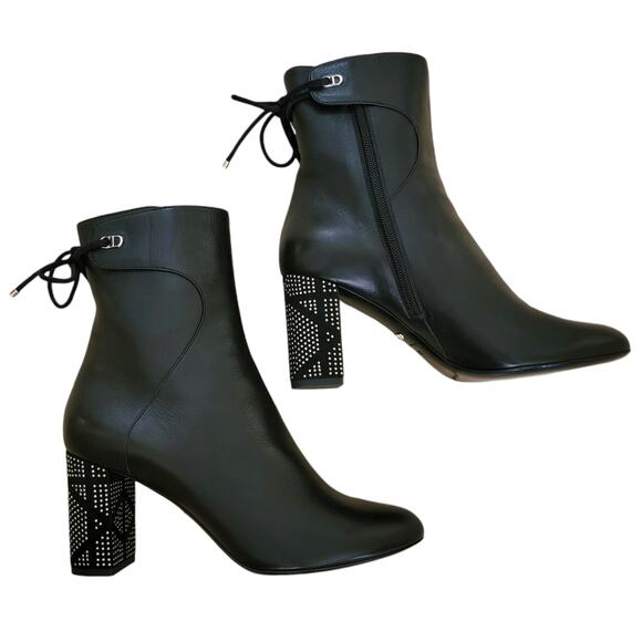 Christian Dior Stellar Black Leather Ankle Boots Studded CD Heel 39.5 9.5 - Picture 10 of 12